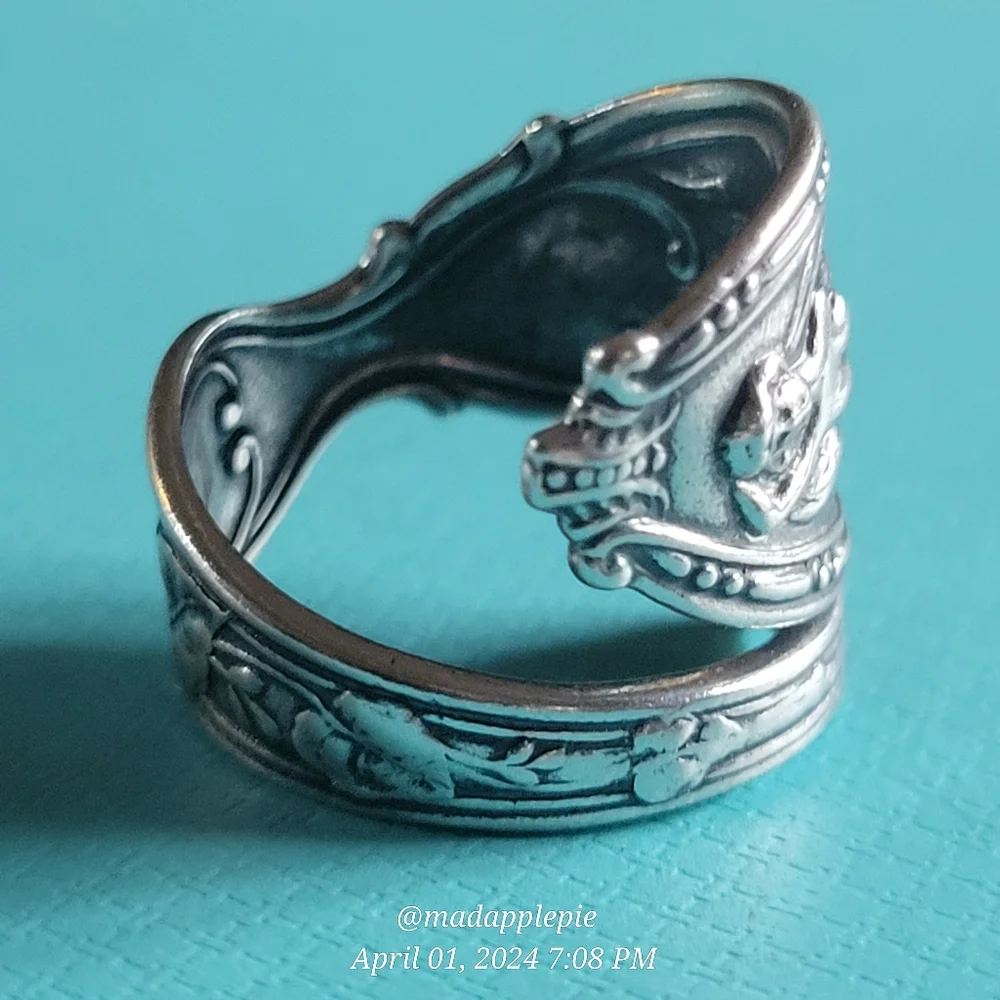 Vintage Sterling Silver Spoon Ring Goddess Woman Nude Handcrafted #134